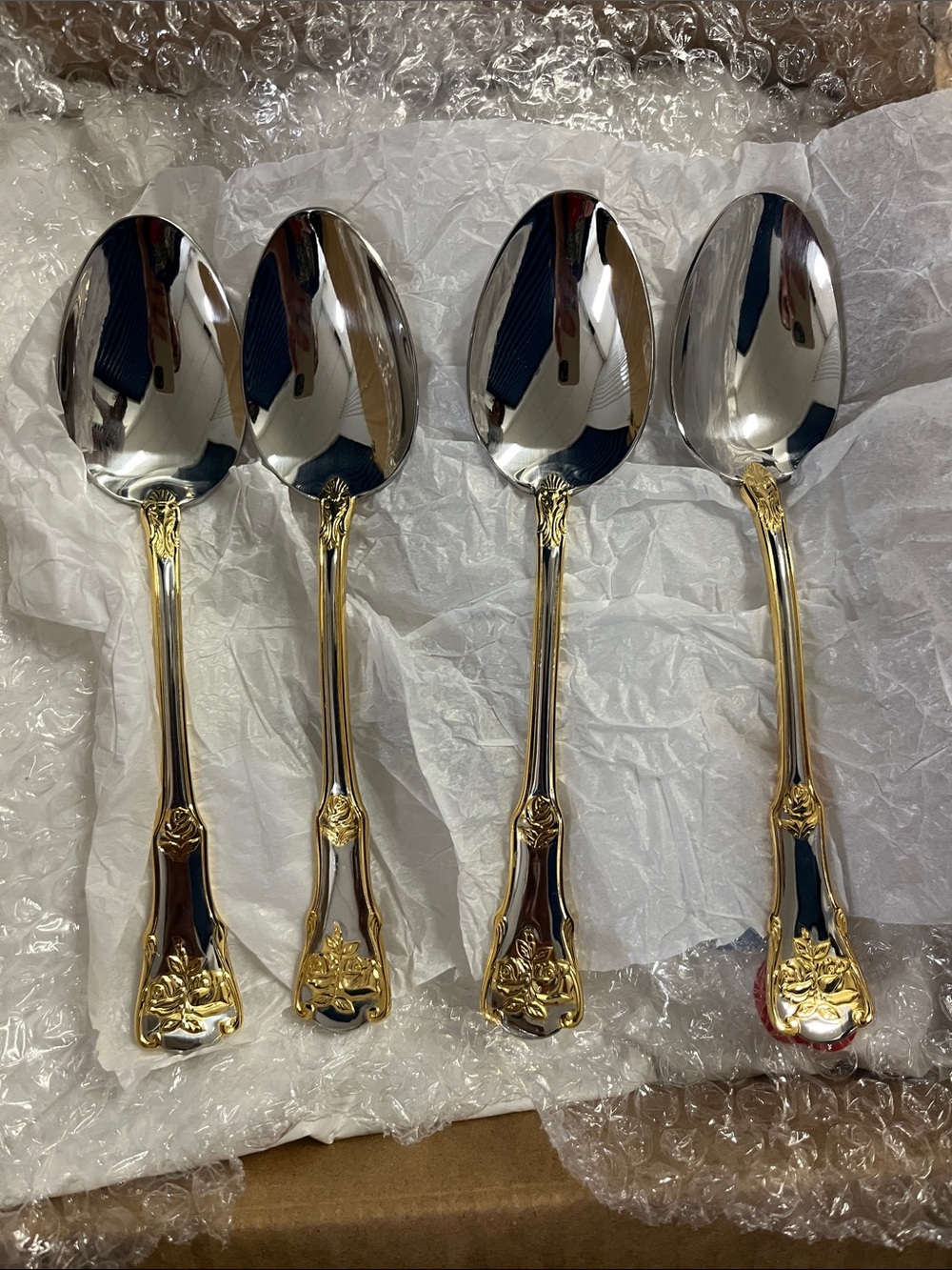 BUNDLE - GOLD PLATED SILVERWARE - GOLD ROSE DETAIL